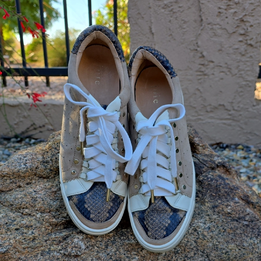 Joie Handan Camel Tan Suede Snakeskin Toe Platform Sneaker